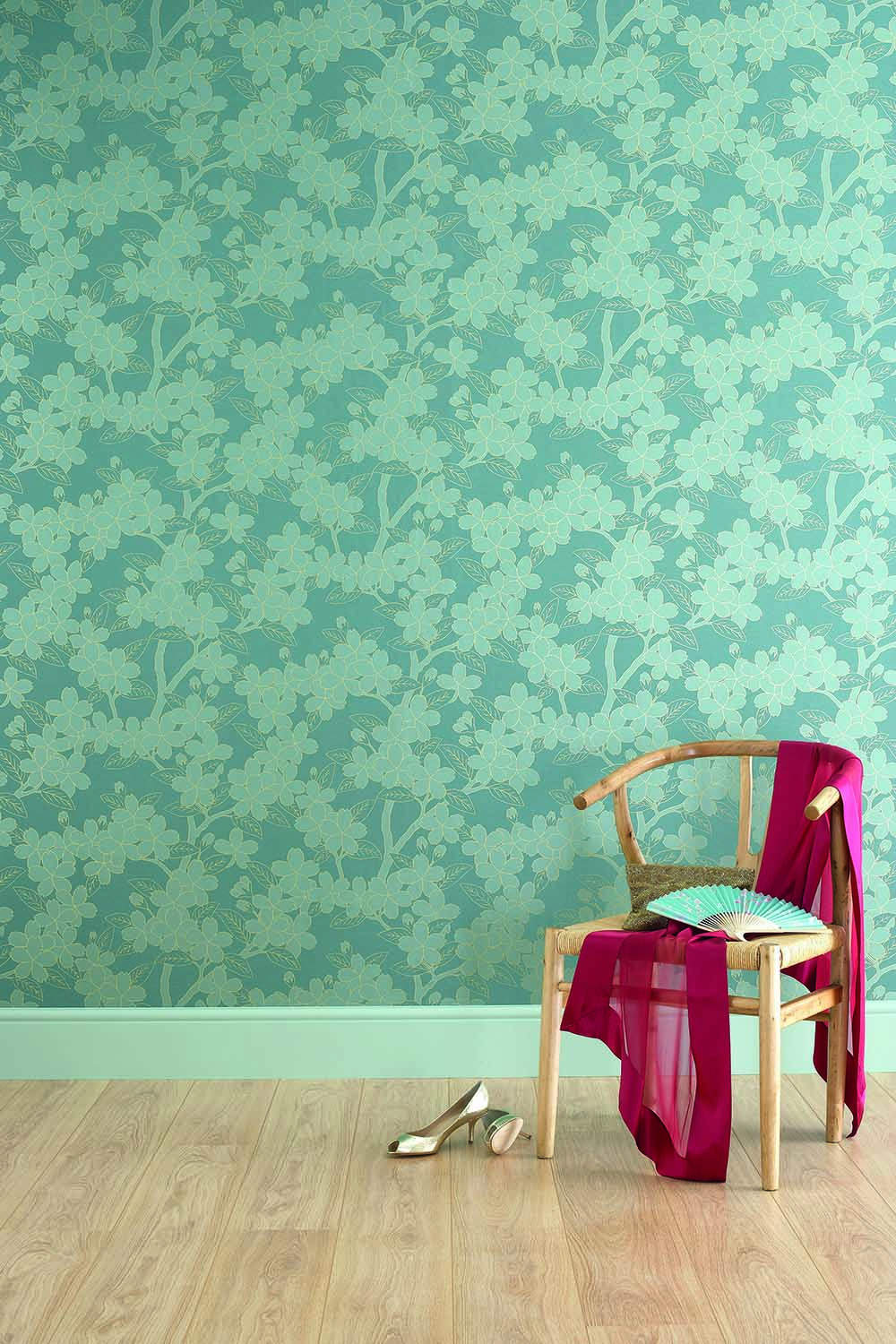 Behang Little Greene 20th Century Papers Camellia Late 19th Teal